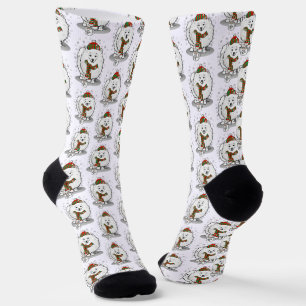 Chaussette Noël d'hiver Poméranie (blanc) Chien mignonne neig