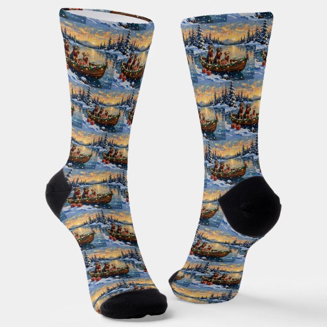 Chaussette Noël en bateau avec Airedale Terrier (Angulaire)
