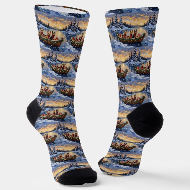 Chaussette Noël en bateau avec Terrier Australien Vacances (Angulaire)