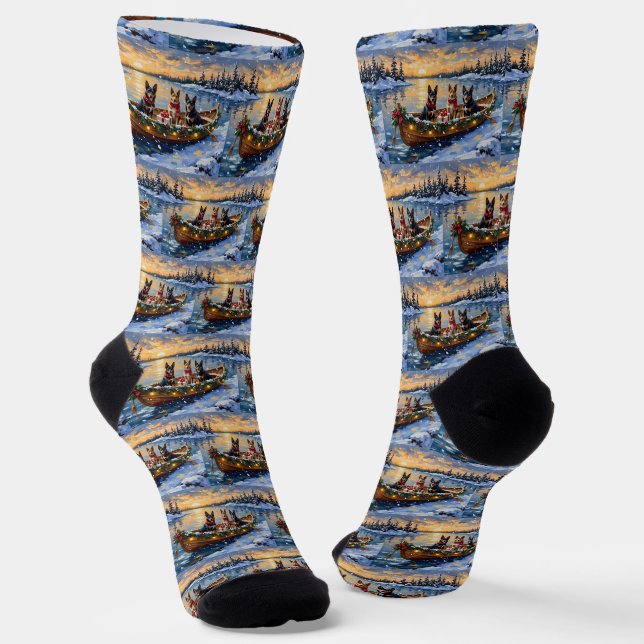 Chaussette Noël en bateau avec un Malinois belge (Angulaire)