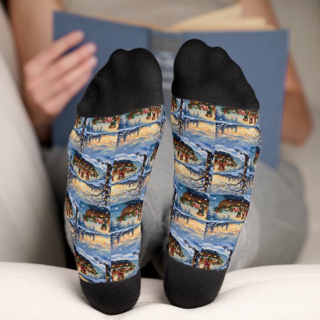 Chaussette Noël en bateau Vizsla (Fond)