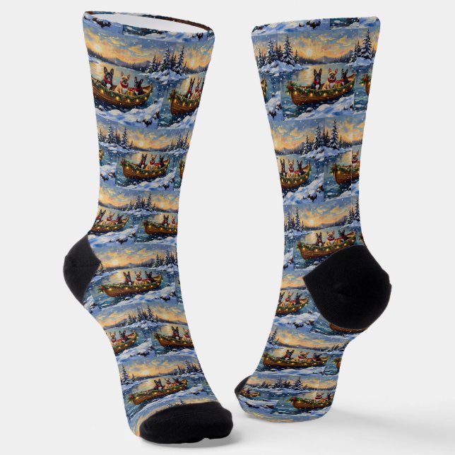 Chaussette Noël French Bulldog Bateau Fêtes (Angulaire)