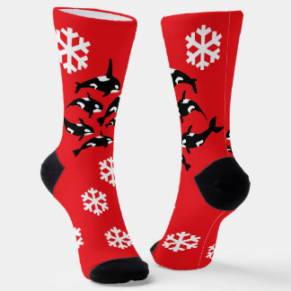 Chaussette Noël Orca Killer Whales et Snowflakes Rouge