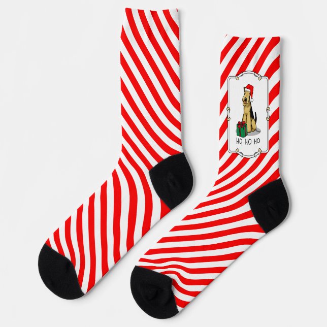 Chaussette Noël Père Noël Airedale Terrier HO HO Cher (Gauche)