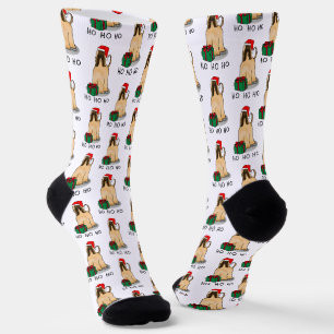 Chaussette Noël Père Noël Chapeau Afghan Hound Chien Fawn mig