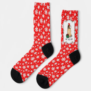 Chaussette Noël Père Noël Chapeau Afghan Hound Chien Fawn mig