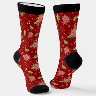 Chaussette Noel poinsettia et saint motif