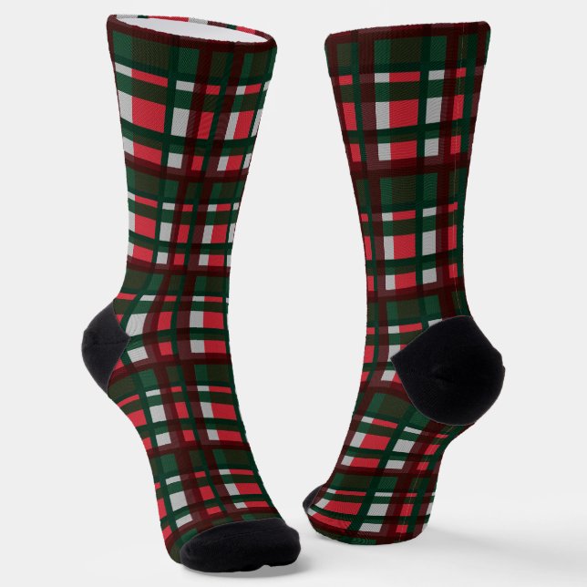 Chaussette Noël rouge blanc et vert madras plaid motif (Angulaire)