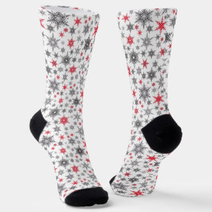 Chaussette Noël, rouge, blanc, flocons de neige, hiver, Nouve