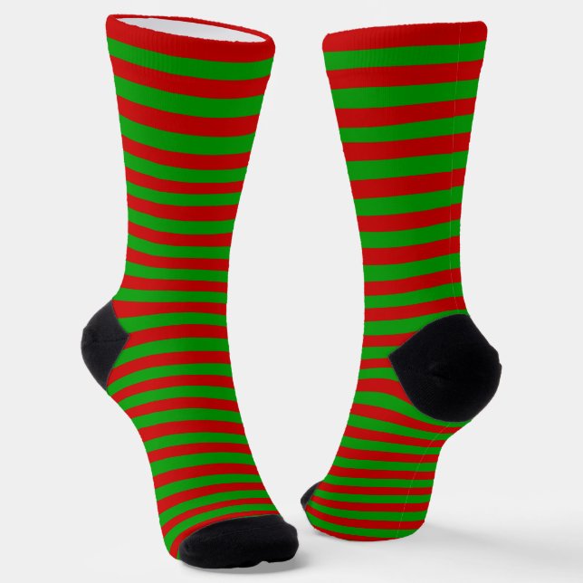 Chaussette Noël Rouge Vert rayures Motif Elf Monogramme (Angulaire)