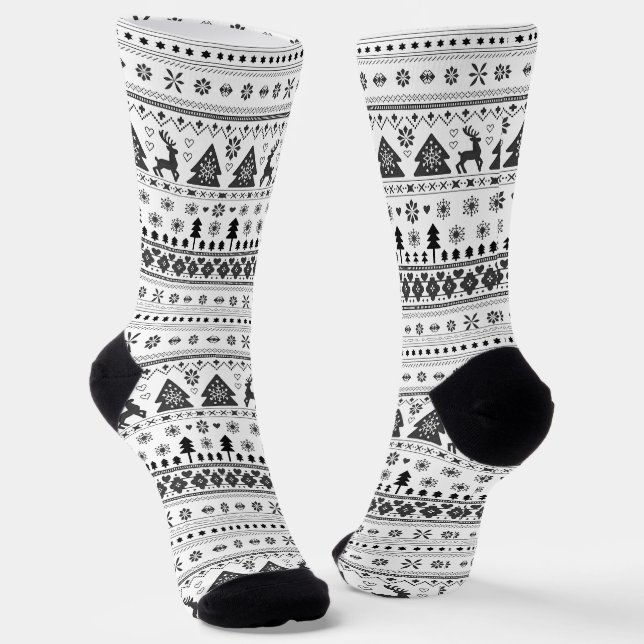 Chaussette Noël scandinave noir et blanc (Angulaire)