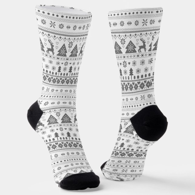 Chaussette Noël traditionnel scandinave gris (Angulaire)