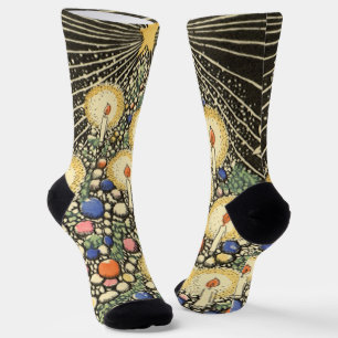 Chaussette Noël vintage, arbre avec bougies et une étoile
