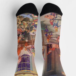 Chaussette Noël vintage, Atelier du Père Noël avec des lutins