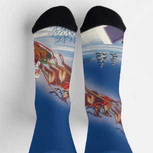 Chaussette Noël vintage, traîneau et rennes du Père Noël