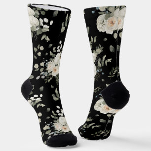 Chaussette Noir avec Mariage blanc Motif de bouquet Floral