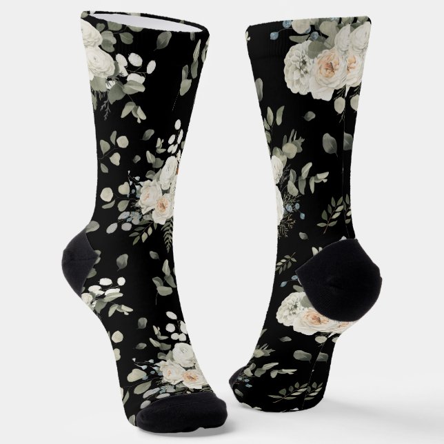 Chaussette Noir avec Mariage blanc Motif de bouquet Floral (Angulaire)