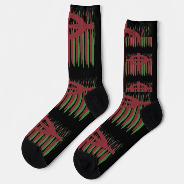 CHAUSSETTE NOIR AVEC PLUM ET MOTIF VERT (Gauche)