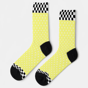 Chaussette Noir + Blanc à carreaux jaunes 