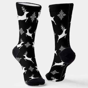 Chaussette Noir & Blanc Deers & Snowflakes Motif de Noël