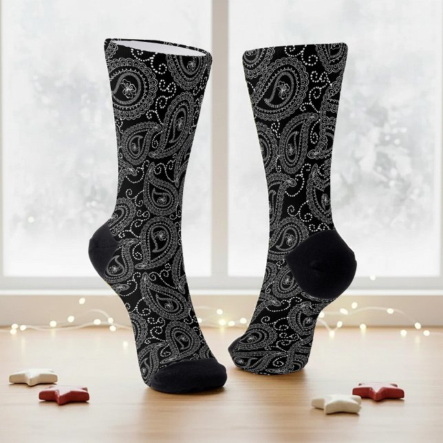 Chaussette Noir & Blanc Elegant Damask Motif Floral (Créateur téléchargé)