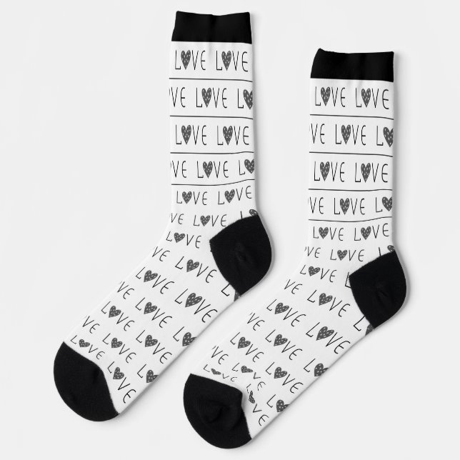 CHAUSSETTE NOIR & BLANC MINCE STRIPE VALENTINE'S DAY MODERN (Gauche)
