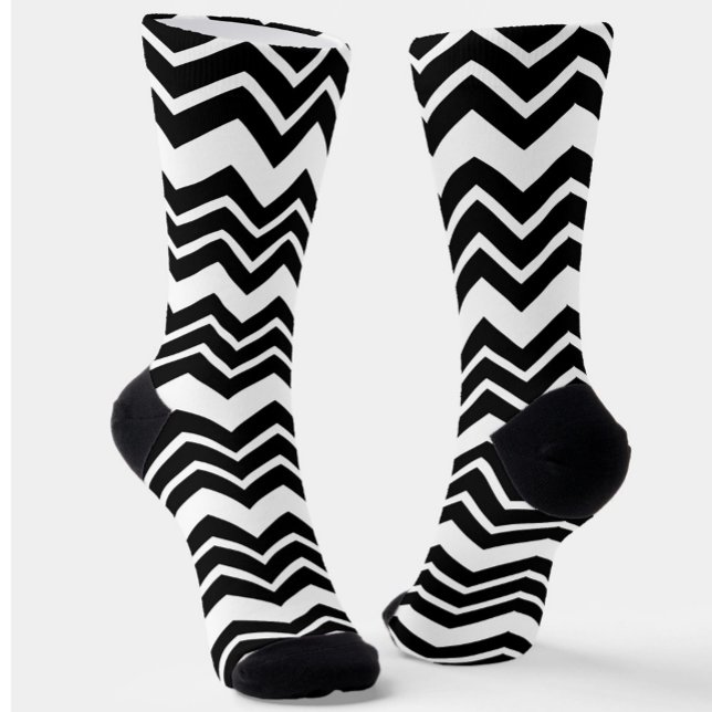 Chaussette Noir Blanc Zigzag Chevron Motif Design (Créateur téléchargé)