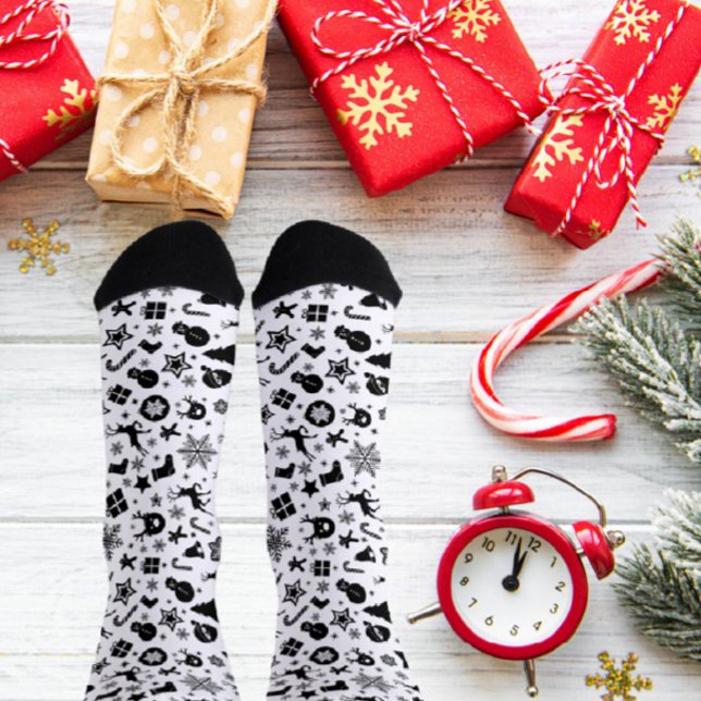 Chaussette Noir classique de Noël noir et blanc coq (Créateur téléchargé)