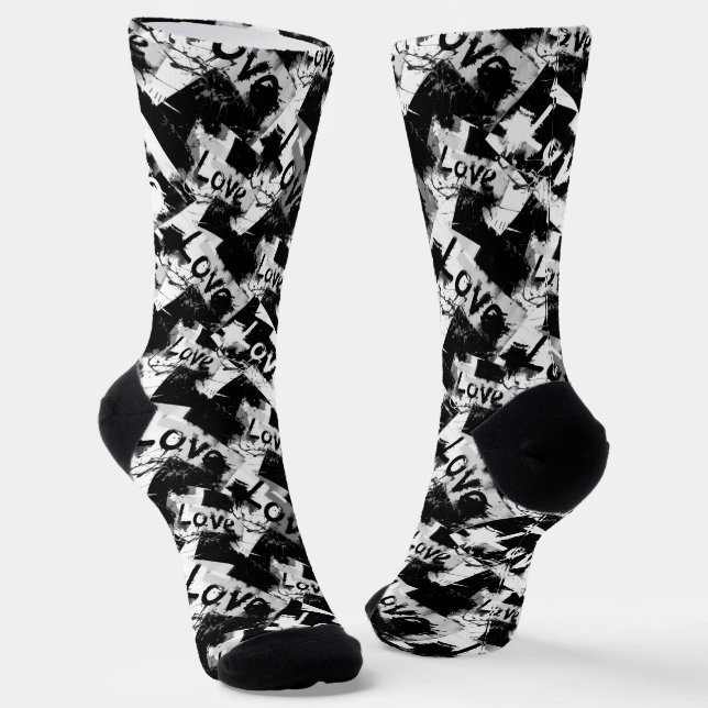 Chaussette Noir et blanc avec des taches motif d'amour (Angulaire)