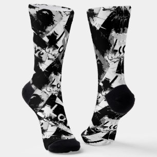 Chaussette Noir et blanc avec des taches motif d'amour