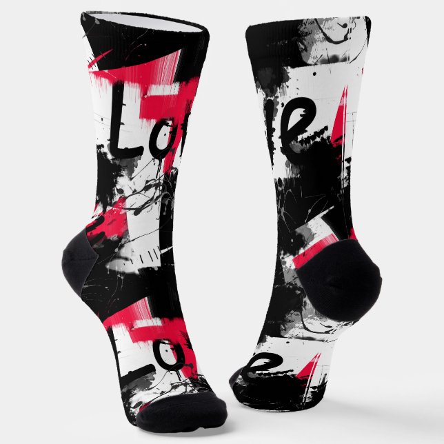 Chaussette Noir et blanc avec taches rouges amour motif (Angulaire)