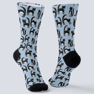 Chaussette Noir et blanc Tuxedo Chat Motif Bleu