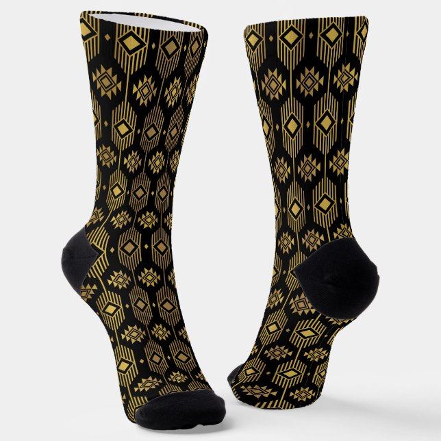 Chaussette Noir et or ethnie ikat motif géométrique Soc (Angulaire)