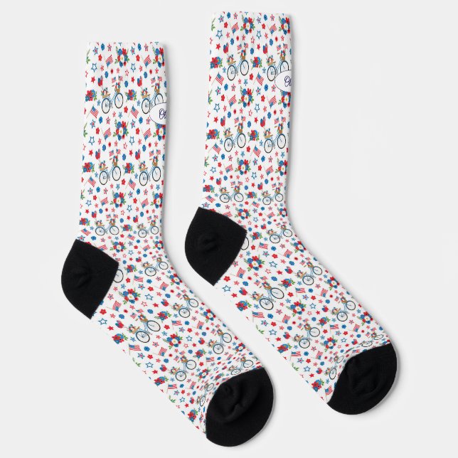 Chaussette Nom, 250 Ans Vélos Fleurs Étoiles Ballons (Droite)
