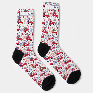 Chaussette Nom, Camions Rouge Blanc & Bleu Motifs Patriotique