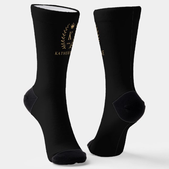Chaussette Nom de la Personnaliser et premier monogramme noir (Angulaire)