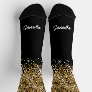 Chaussette Nom de pinceau Glittery Gold Black Glam Script