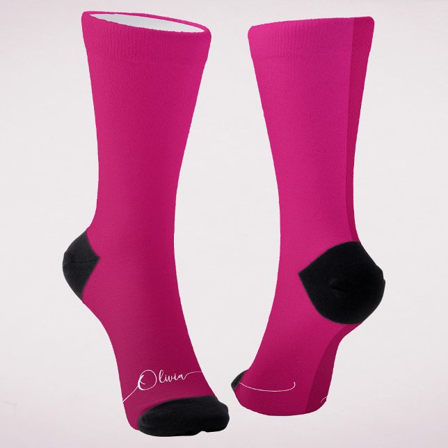 Chaussette Nom de script personnalisé rose élégant (Créateur téléchargé)