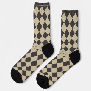 Chaussette Nom élégant intemporel Beige et carreaux foncés à