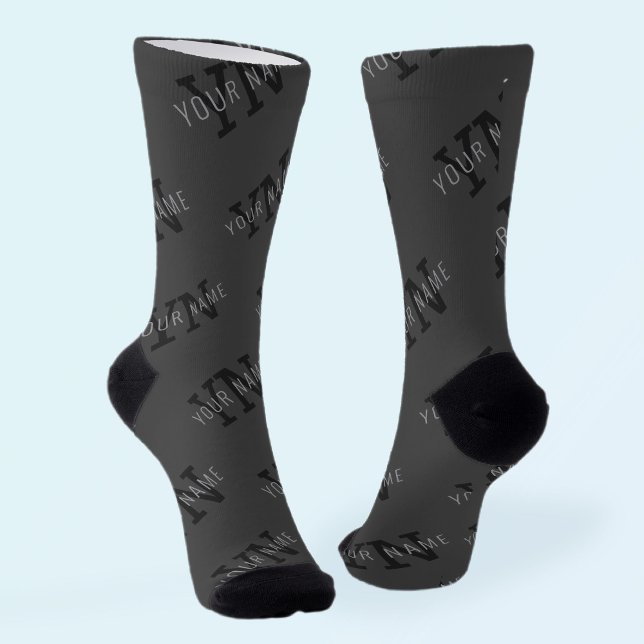 Chaussette Nom gris et Motif de monogramme (Créateur téléchargé)