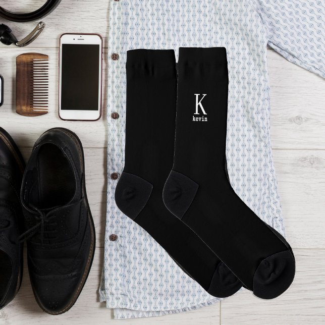 Chaussette Nom monogramme masculin moderne élégant noir et bl (Créateur téléchargé)