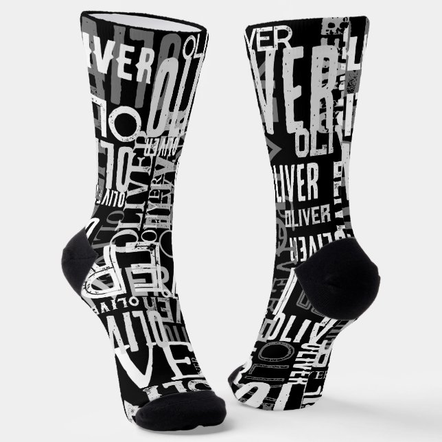 Chaussette Nom Patterned Black Crew Socks (Angulaire)