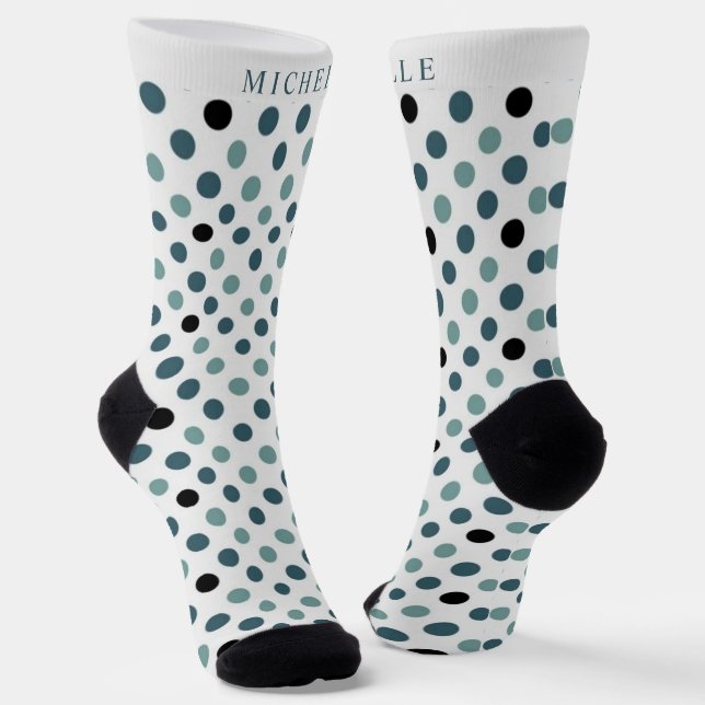 Chaussette Nom personnalisé Blanc Vert noir Pointe Polka (Angulaire)