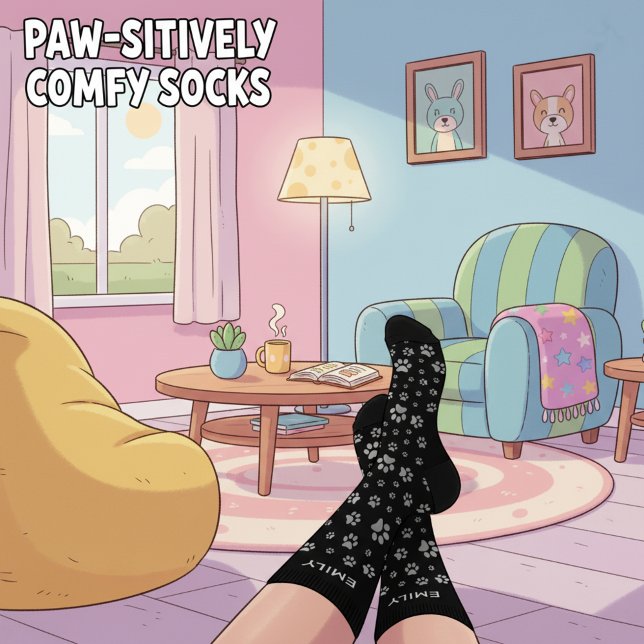 Chaussette Nom personnalisé Chaussettes cadeaux pour animaux  (🐾🖤 Sleek black socks with custom name & paw print!)