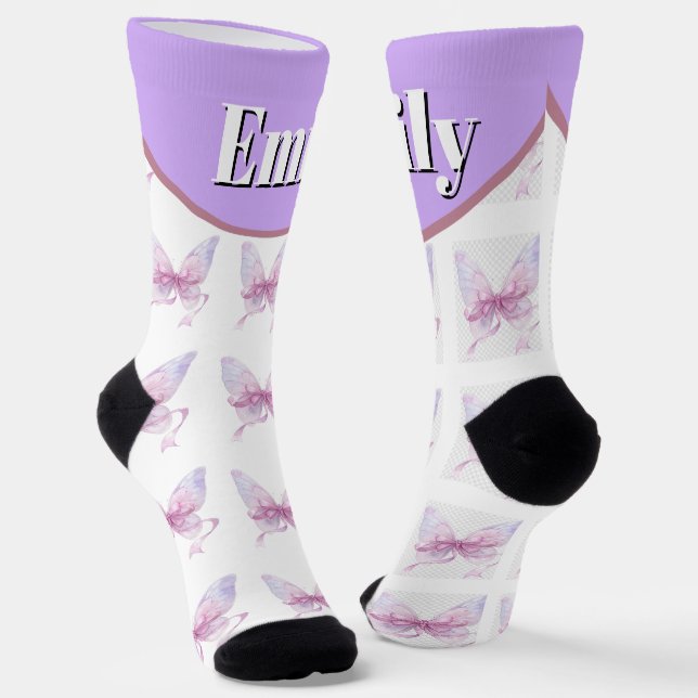 Chaussette nom personnalisé et sur mesure avec nœud (Angulaire)