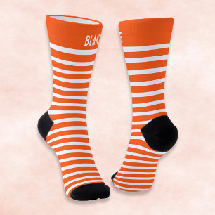Chaussette Nom personnalisé Néon Orange vif Streetwear Rayé