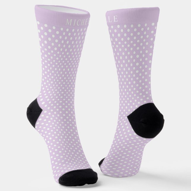 Chaussette Nom personnalisé Pastel Lavender Purple Polka Dot (Angulaire)