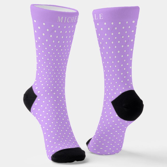Chaussette Nom personnalisé Pastel Purple Lavender Polka Dot (Angulaire)
