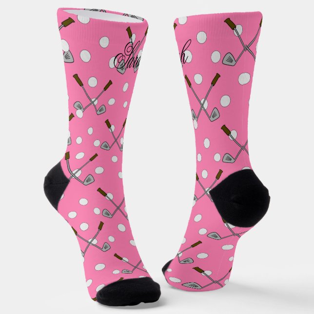Chaussette Nom personnalisé Pink Golf (Angulaire)