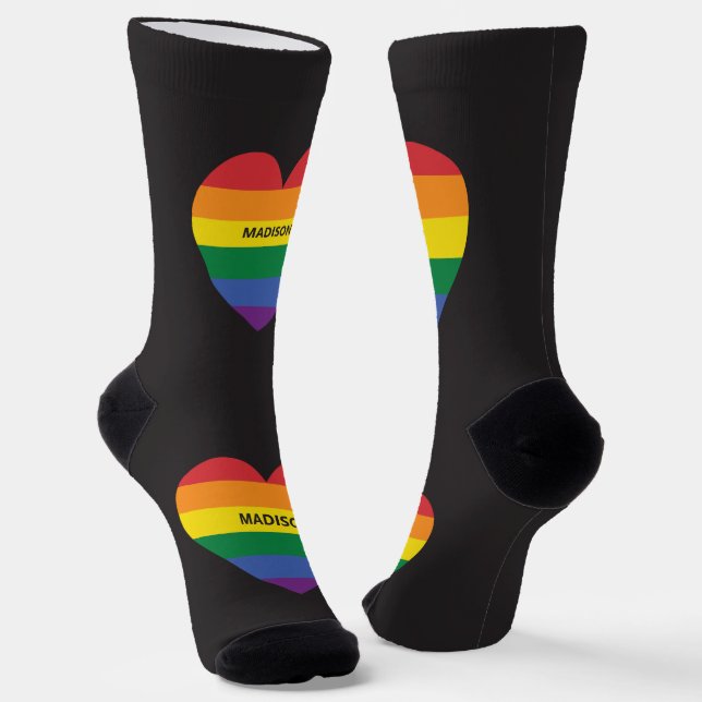 Chaussette Nom personnalisé Rainbow Heart (Angulaire)
